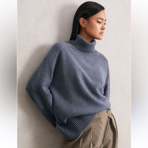J. Crew Sweaters - J Crew Blue Side Split Alpaca Wool Blend Ribbed Turtleneck Sweater Size Small